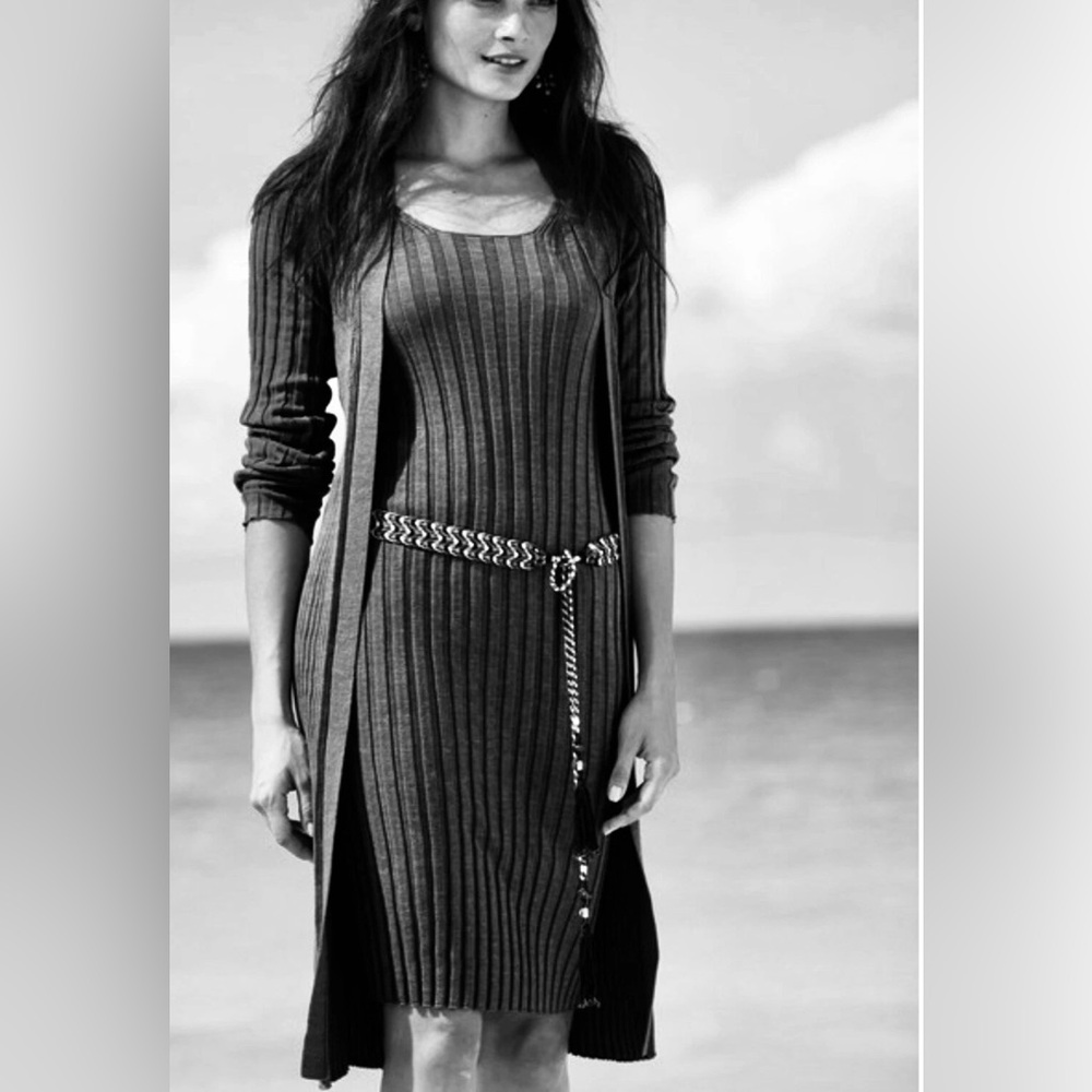 Peruvian Connection Aurelie Pima Cotton Ribbed Cardigan in Grey Size Small